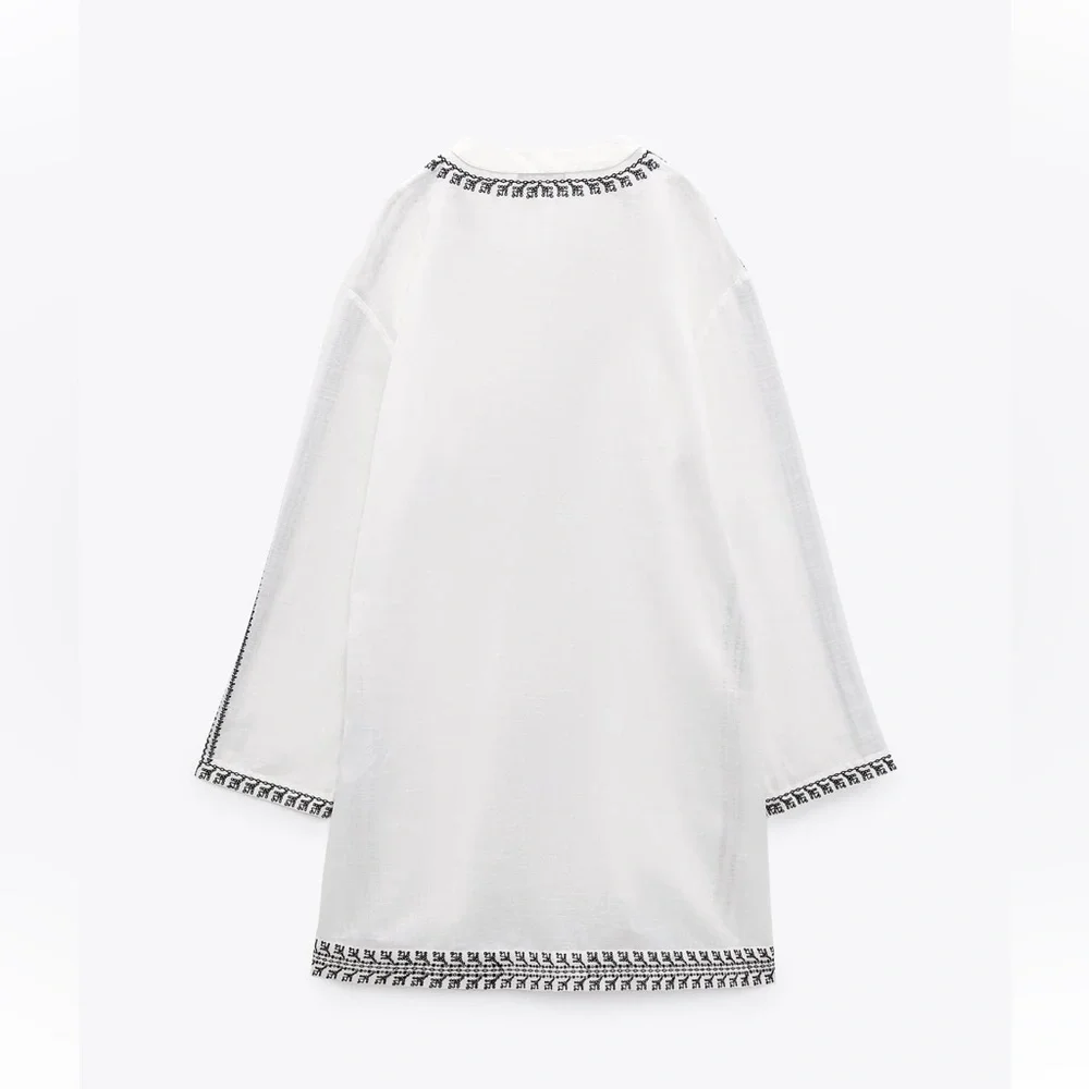 Zara EMBROIDERED TUNIC DRESS. Oyster White. Sizes L, XL. New with Tags. - Picture 7 of 9
